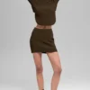Denim Knit High-Waist Skirt - Espresso/Black