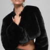 Faux Fur Chic Cropped Jacket - Black