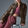 Faux Leather Cropped Premier Bomber - Espresso