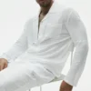 Linen Jersey Coastal Long Sleeve Button up - White