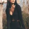 Ribbed Cropped Whisper Cardigan - Black