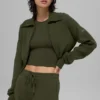 Scholar Knit Cropped Full Zip Jacket - Green Olive