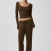 Sweater Knit Mid-Rise Unwind Wide Leg Pant - Espresso