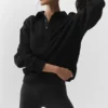 Take It Easy Long Sleeve Henley Pullover - Black