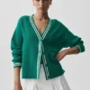 Tennis Club Sweater Knit Cardigan - Emerald Isle/Ivory