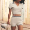 Tennis Club Sweater Knit Hot Short - Ivory/Navy