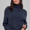 Wool Cashmere Cropped New Class Turtleneck Sweater - Navy