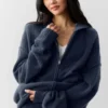 Wool Cashmere New Class Full Zip Hoodie - Navy