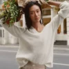 Wool Cashmere New Class Oversized V-Neck Sweater - Ivory