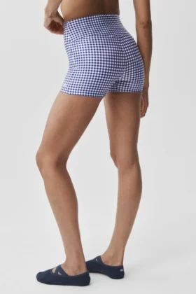 3″ Airlift Gingham High-Waist Sleek Short – Navy Gingham