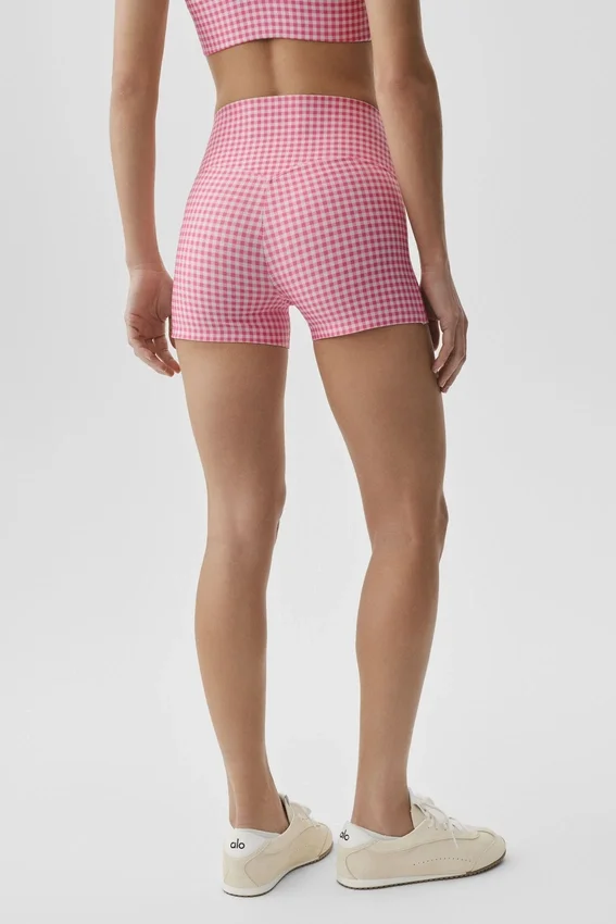 3" Airlift Gingham High-Waist Sleek Short - Paradise Pink Gingham
