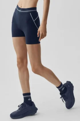 4" Airbrush High-Waist Heart Throb Short - Navy/White
