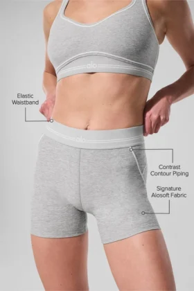 4” Alosoft High-Waist Heart Throb Short – Athletic Heather Grey/White