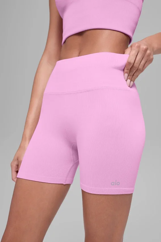 5" Seamless Ribbed Favorite Short - Candy Heart Pink