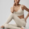 7/8 High-Waist Alosoft Heart Throb Legging - Oatmeal Heather/White