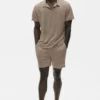 Linen Jersey Coastal Short Sleeve Polo - Gravel