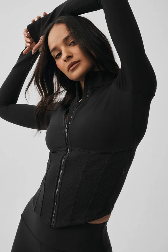 Airbrush Corset Full Zip Jacket - Black