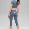 Airbrush High-Waist Race Pace Capri - Bluestone/White
