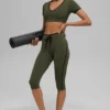 Airbrush High-Waist Race Pace Capri - Green Olive/Black