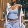 Airbrush Refined Bra Tank - Light Provence Blue/White