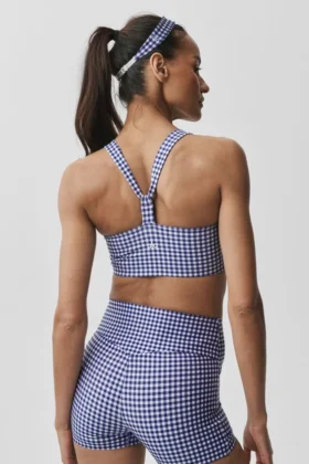 Airlift Gingham Sleek Bra Tank – Navy Gingham