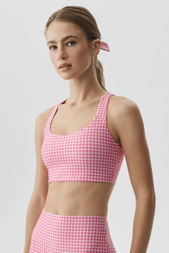Airlift Gingham Sleek Bra Tank - Paradise Pink Gingham
