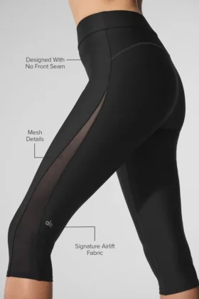 Airlift Mesh High-Waist Just Right Capri – Black