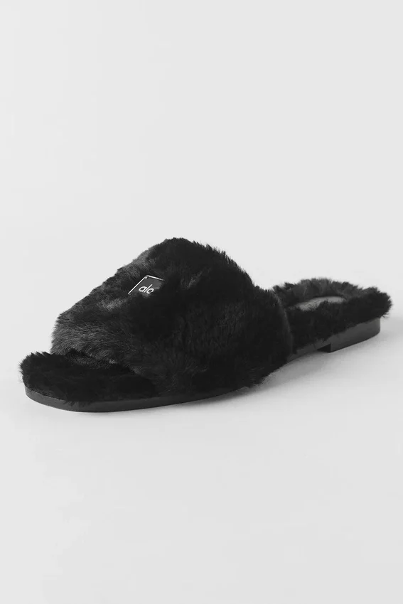 Alo Classico Faux Fur Sandal - Black
