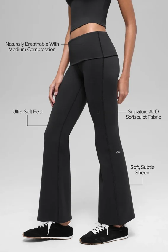 Alo Softsculpt 7/8 Foldover Flare Legging - Black