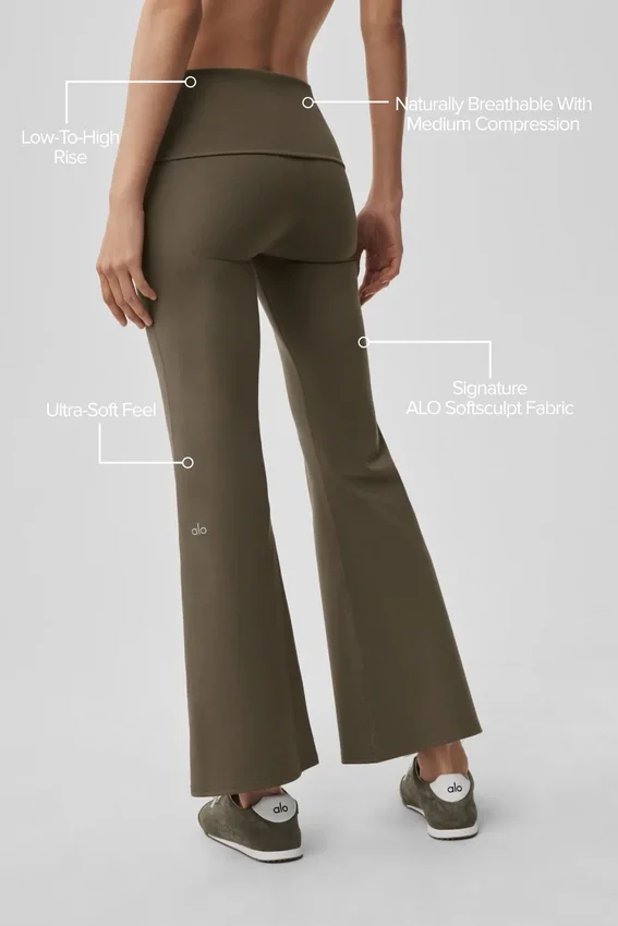 Alo Softsculpt 7/8 Foldover Flare Legging - Olive Tree