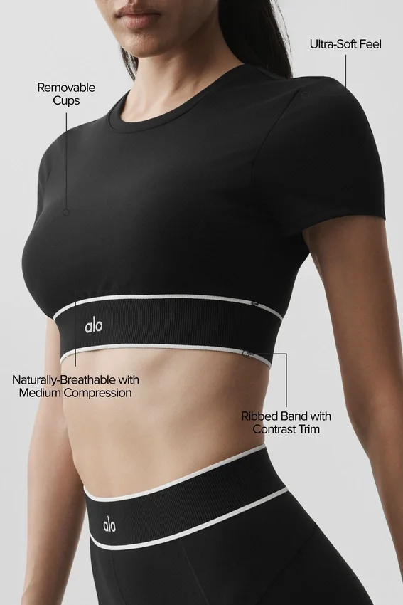 Alo Softsculpt Amp It up Short Sleeve Bra - Black