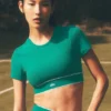 Alo Softsculpt Amp It up Short Sleeve Bra - Emerald Isle