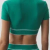 Alo Softsculpt Amp It up Short Sleeve Bra - Emerald Isle