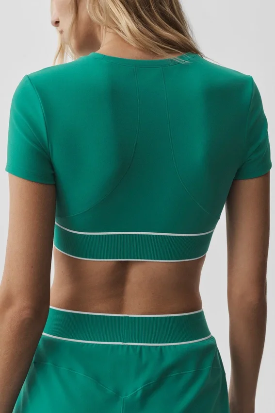 Alo Softsculpt Amp It up Short Sleeve Bra - Emerald Isle