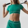 Alo Softsculpt Amp It up Short Sleeve Bra - Emerald Isle