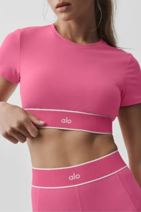 Alo Softsculpt Amp It up Short Sleeve Bra – Paradise Pink