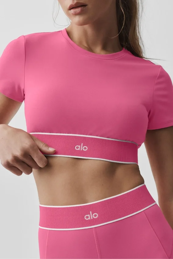 Alo Softsculpt Amp It up Short Sleeve Bra - Paradise Pink