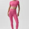 Alo Softsculpt Amp It up Short Sleeve Bra - Paradise Pink