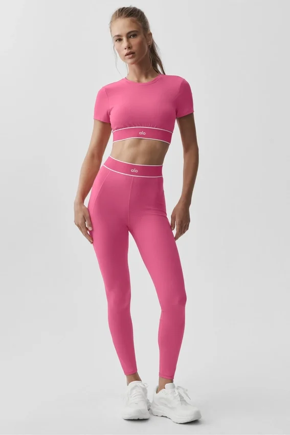 Alo Softsculpt Amp It up Short Sleeve Bra - Paradise Pink