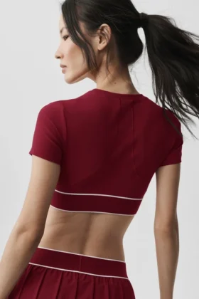 Alo Softsculpt Amp It up Short Sleeve Bra – Summer Romance Red