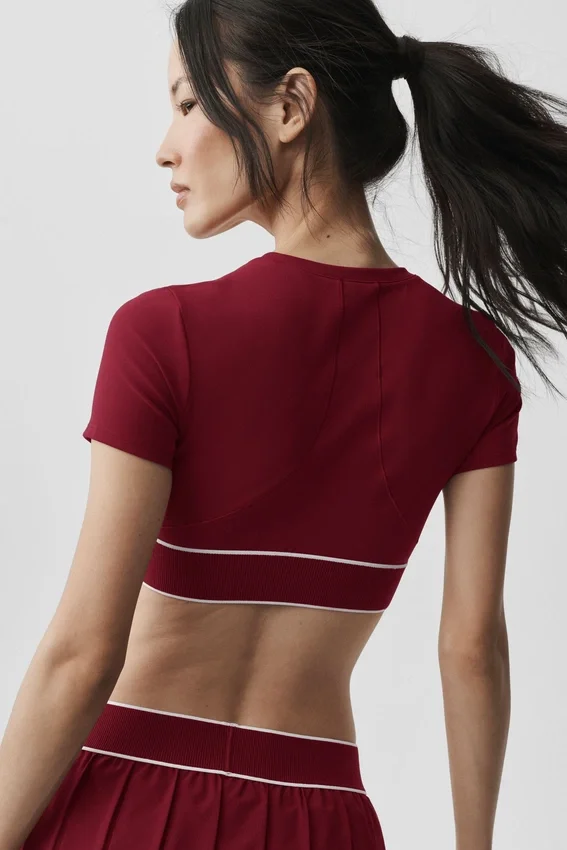 Alo Softsculpt Amp It up Short Sleeve Bra - Summer Romance Red