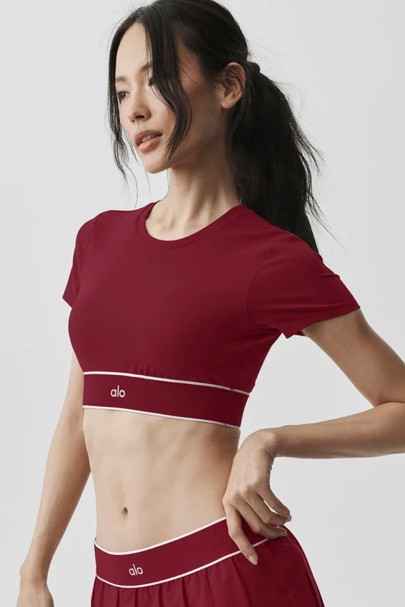Alo Softsculpt Amp It up Short Sleeve Bra - Summer Romance Red