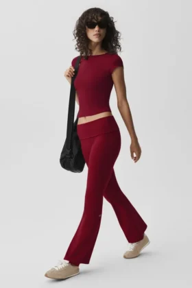 Alo Softsculpt Foldover Flare Legging - Summer Romance Red