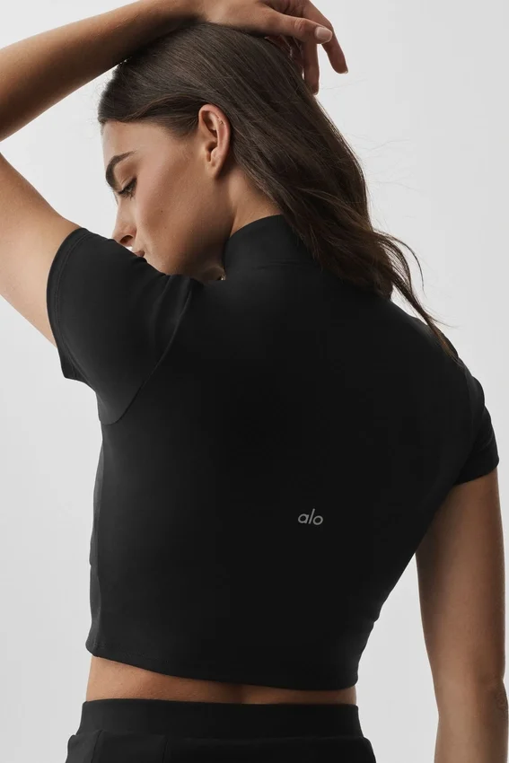 Alo Softsculpt Full Zip Short Sleeve - Black