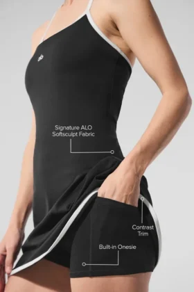 Alo Softsculpt Halter Tennis Dress – Black/White