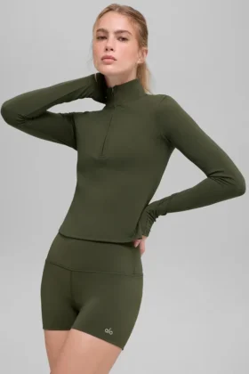 Alo Softsculpt Precision 1/4 Zip Long Sleeve - Green Olive