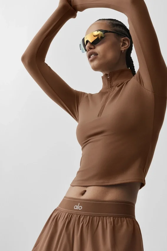 Alo Softsculpt Precision 1/4 Zip Long Sleeve - Sun Kissed Brown