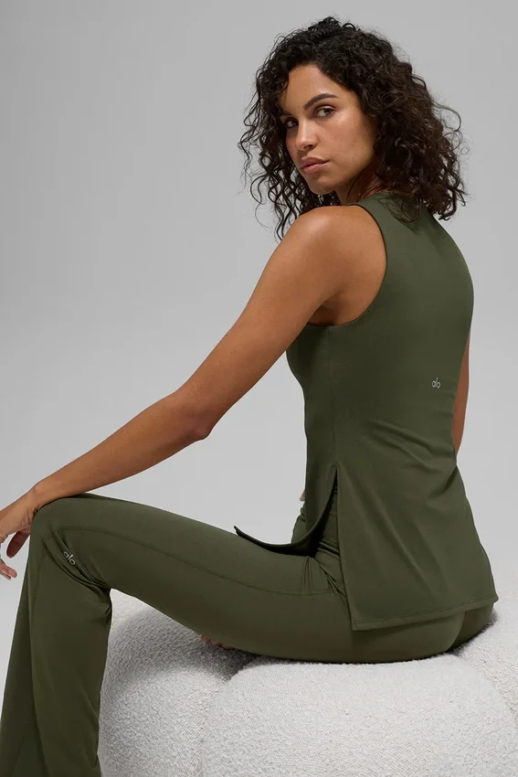 Alo Softsculpt Precision Full Length Bra Tank - Green Olive