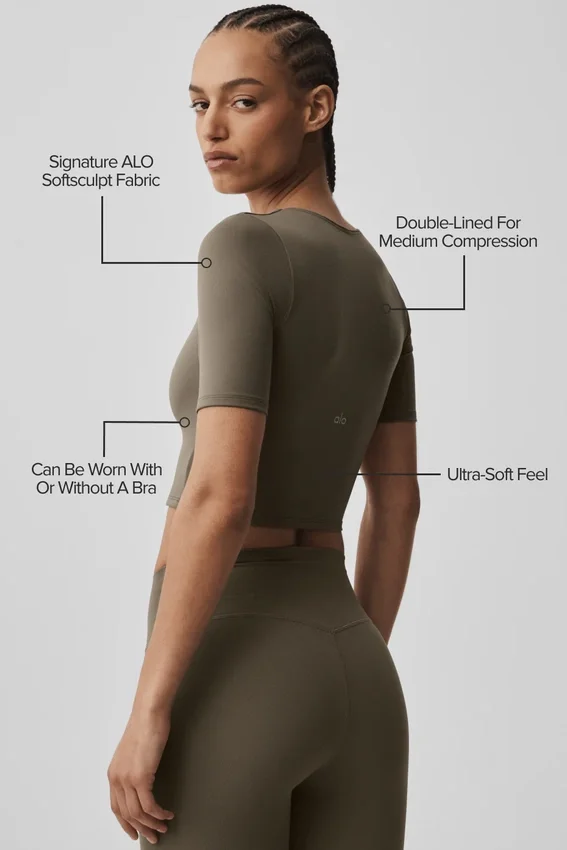 Alo Softsculpt Precision Half Sleeve Tee - Olive Tree