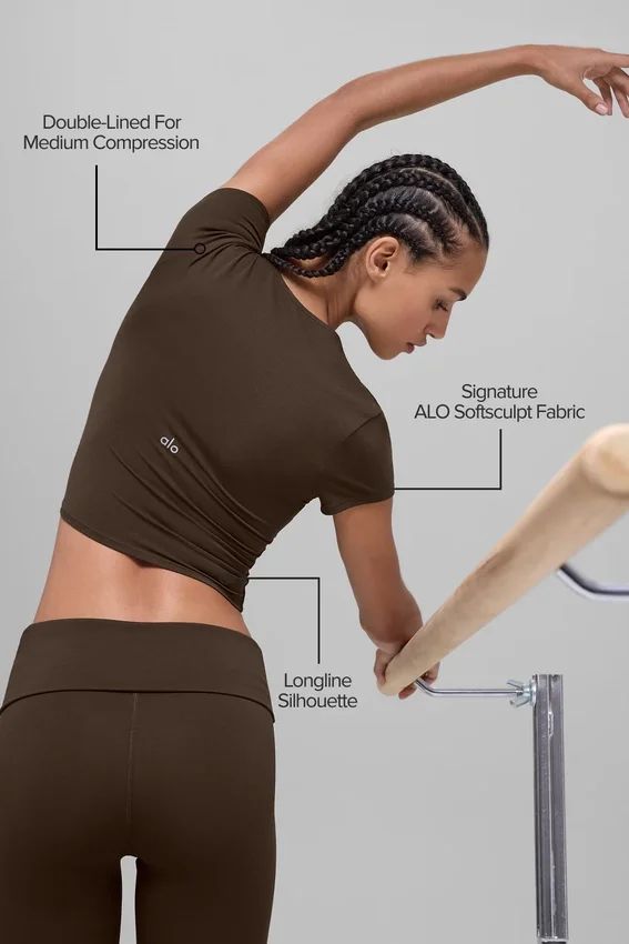 Alo Softsculpt Precision Short Sleeve Top - Espresso